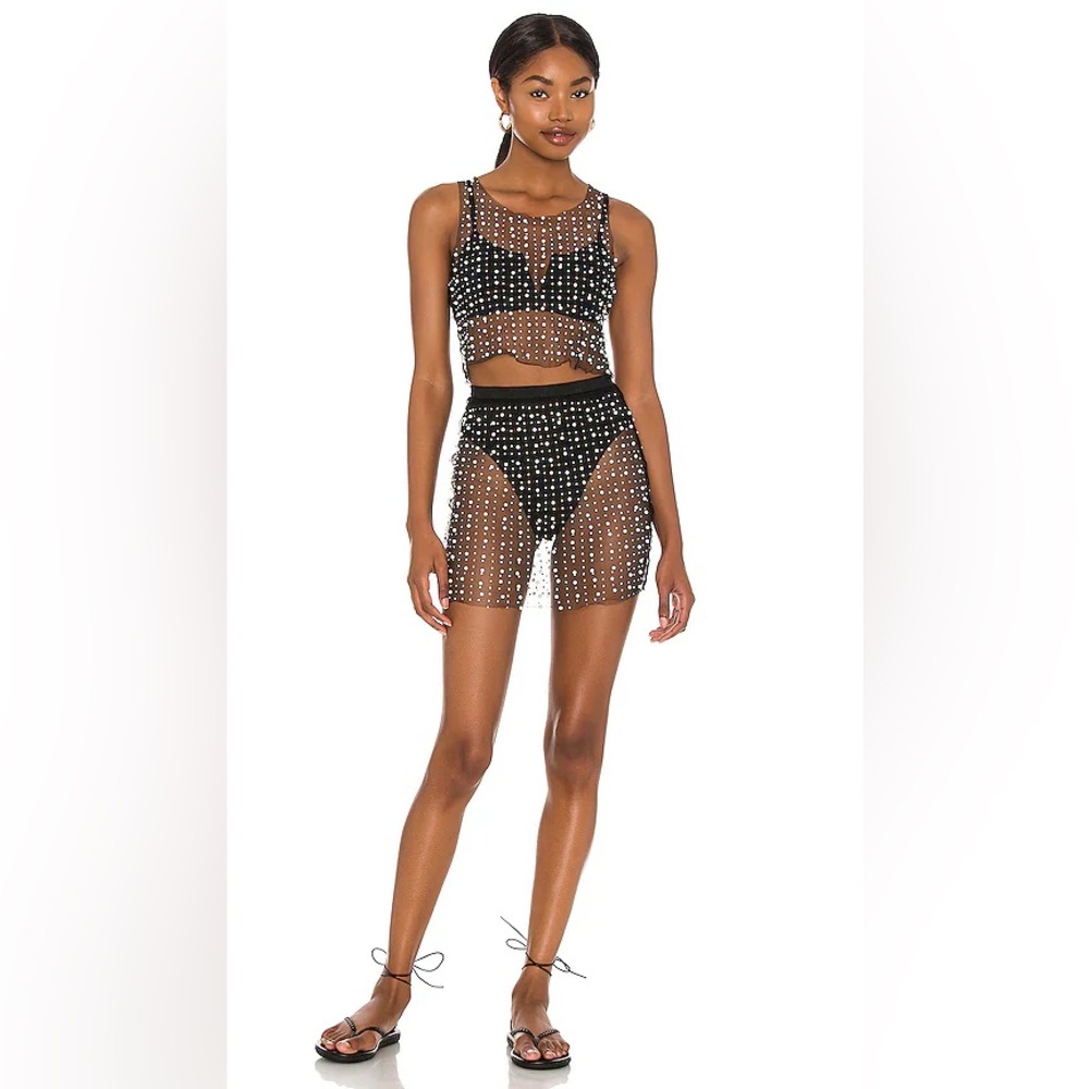 Beach Bunny Black Sheer Set with White Accents